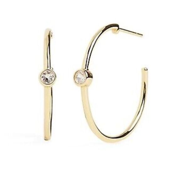 Marrin Costello Elegant Mystique Hoops Topaz Gold Plated Sterling Silver Classic - Picture 1 of 8
